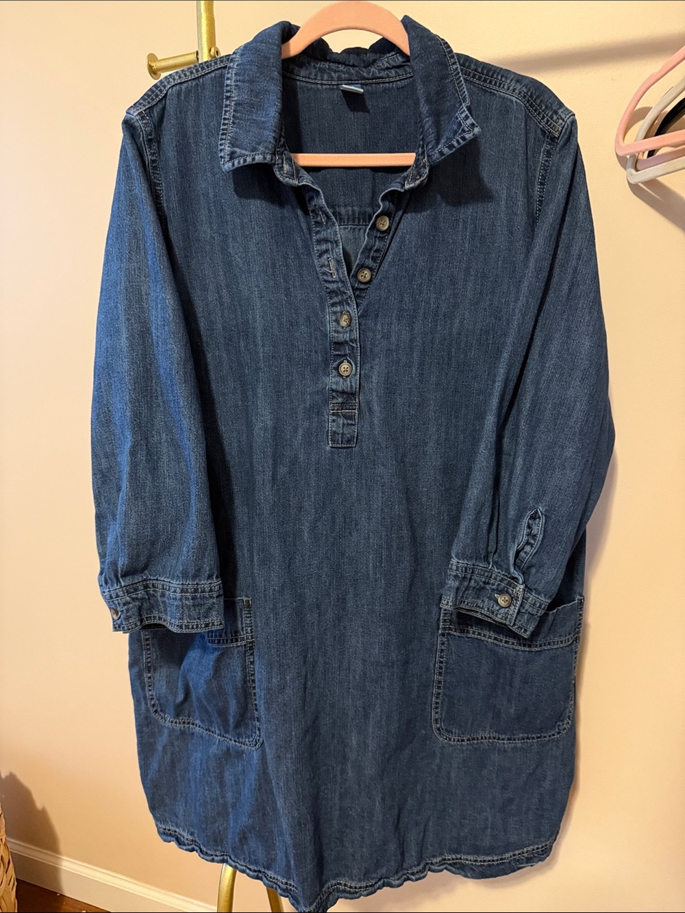 Old Navy Dark Blue Denim Shirt Dress with Patch Pockets